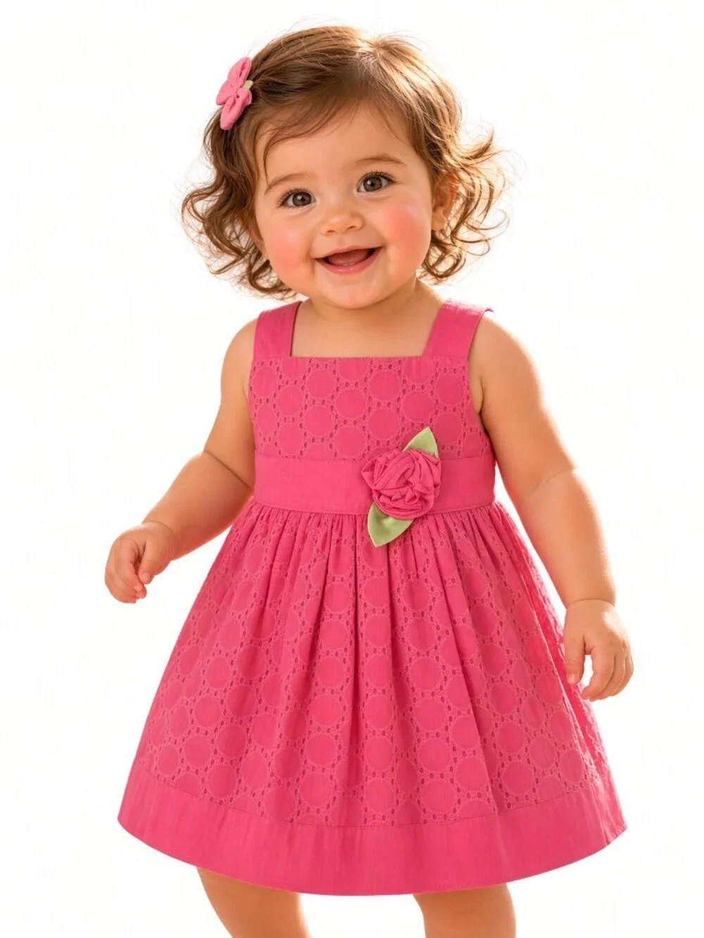 Sweet Heart Rose Baby Girls' Sleeveless Sundress PINK Eyelet Dress Baby Toddler